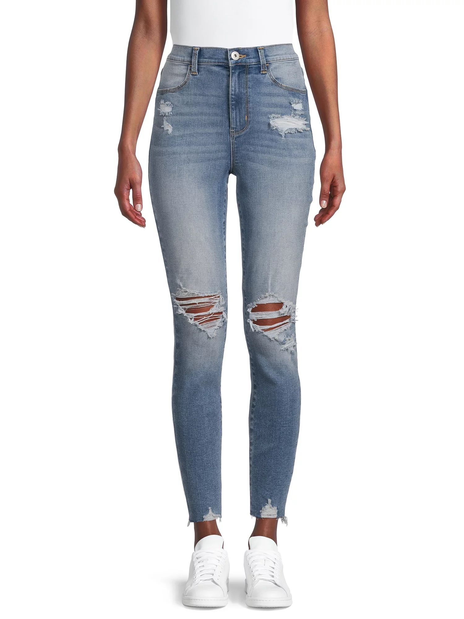 No Boundaries Juniors Destructed Curvy Slim Jeans - Walmart.com | Walmart (US)