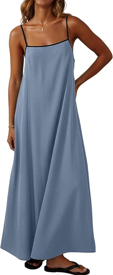 Lepunuo Summer Dresses for Women Casual Maxi Dresses Contrast Spaghetti Strap Sundresses Sexy Bac... | Amazon (US)