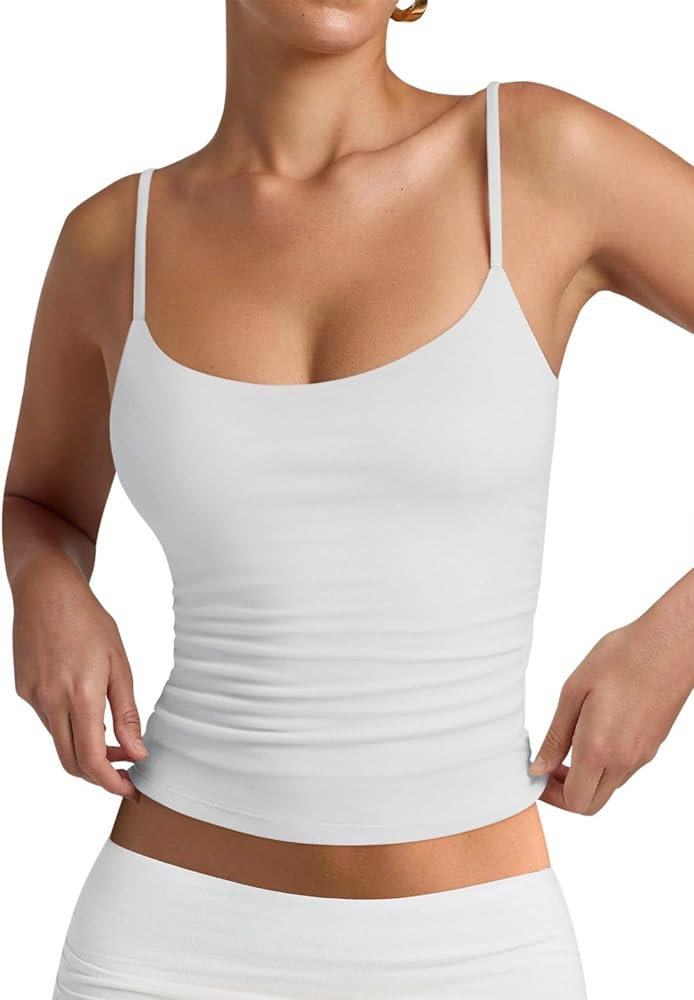 PINKMSTYLE Women's Basic Double Lined Scoop Neck Tank Tops Adjustable Cami Tank Summer Sleeveless... | Amazon (US)