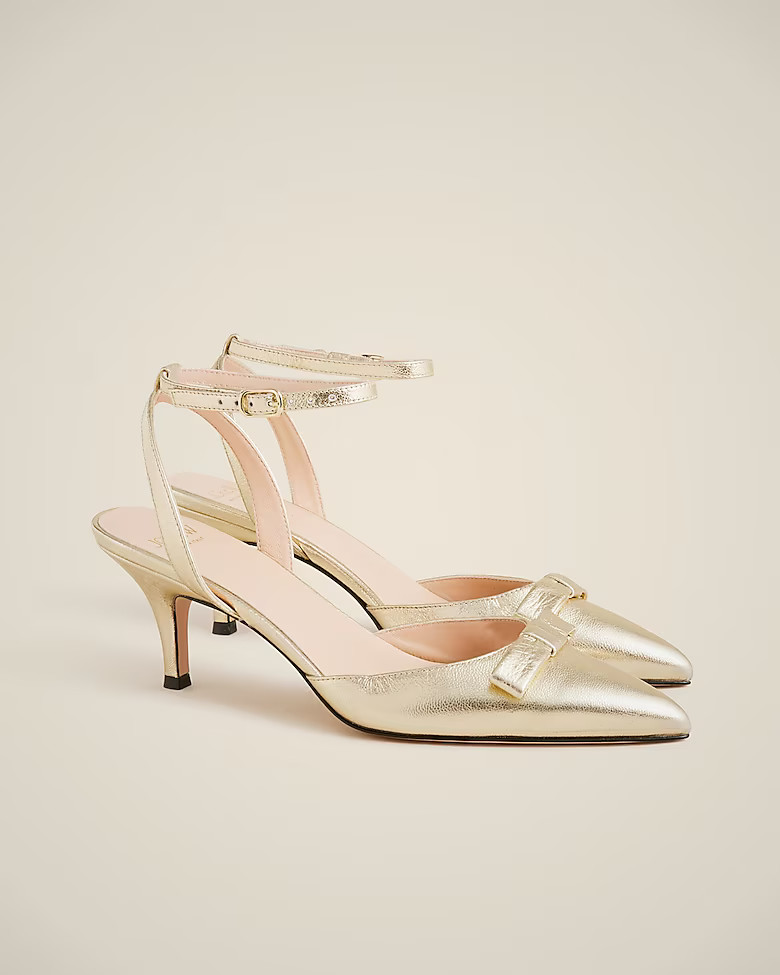 Made-in-Italy Colette bow pumps in metallic crinkle leather | J. Crew US
