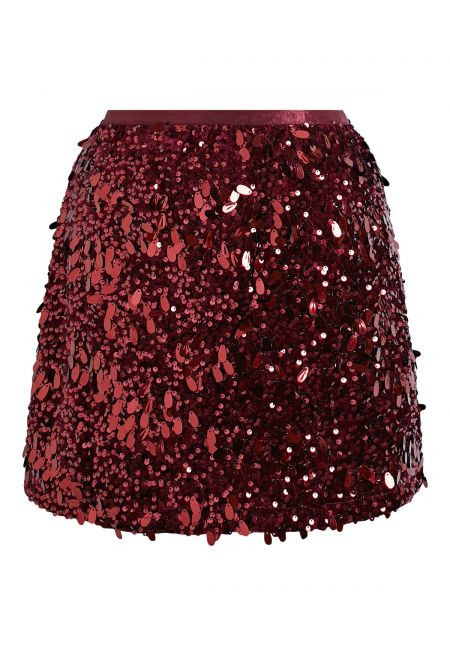 Teardrop Sequin Velvet Mini Skirt in Red | Chicwish