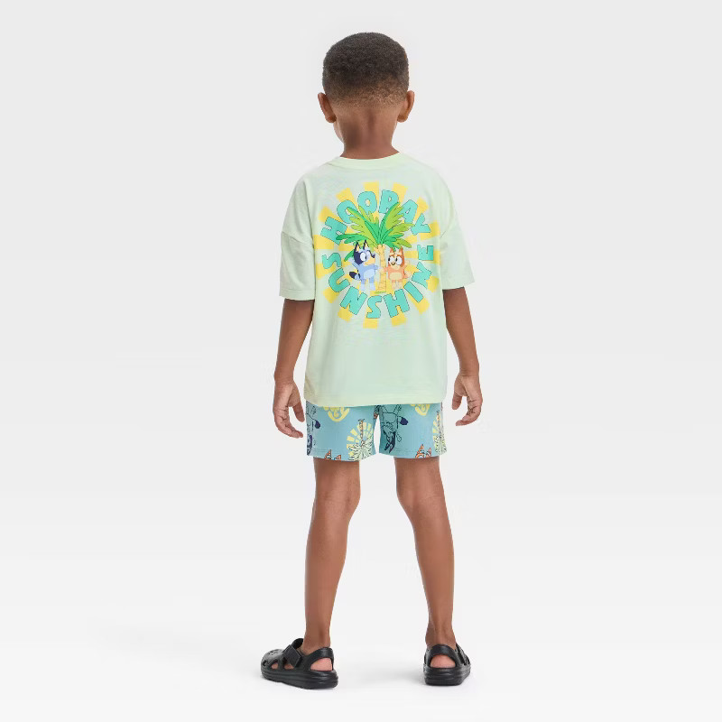 Toddler Boys' 2pc Bluey Hooray Sunshine T-Shirt & Shorts Set - Green 18M | Target