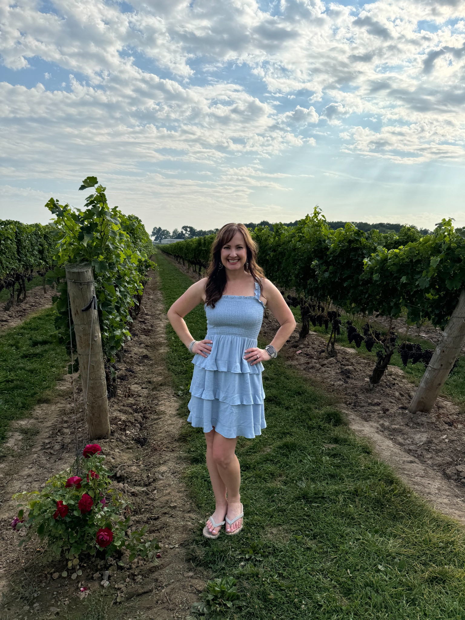 Wine tasting dress! What I wore to Niagara-on-the-Lake, Canada for winery tours! Size small TTS. The back of this dress is adorable! Click on link to see.  Comfy and cute flip flops. Earrings. Lipgloss. Cakes bra pads for strapless dresses-these work great! 

#LTKStyleTip #LTKBeauty #LTKShoeCrush