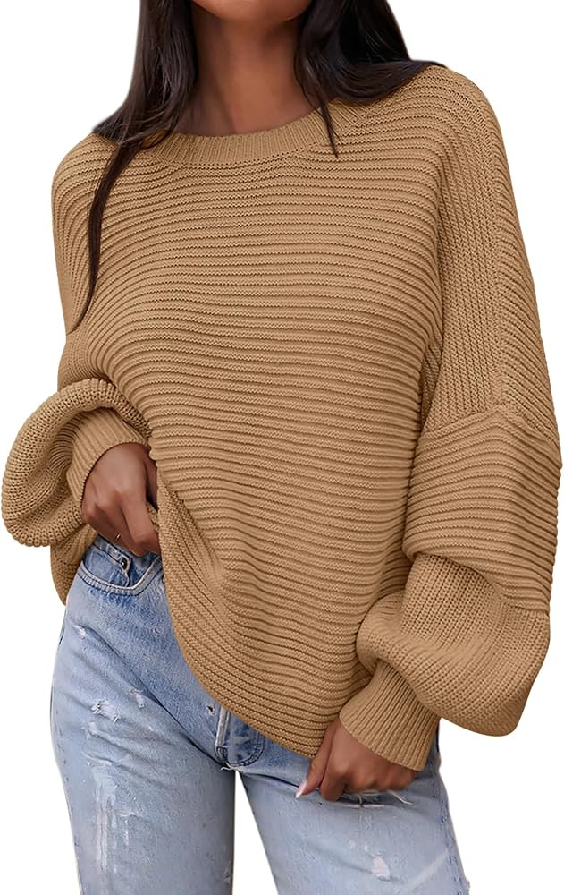 PRETTYGARDEN Womens Sweaters Fall 2025 Long Lantern Sleeve Oversized Sweater Casual Crewneck Loos... | Amazon (US)