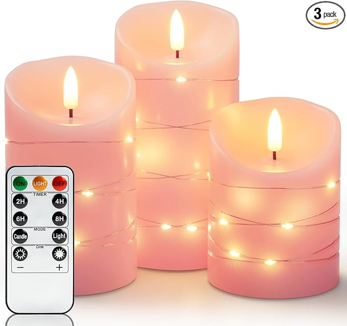 Homemory Flameless Candles with String Lights, 3 Pack Embedded Fairy String Lights LED Candles, E... | Amazon (US)