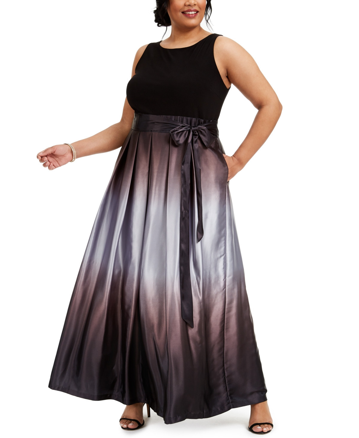 Sl Fashions Plus Size Ombre A-Line Gown - Black/Silver | Macy's