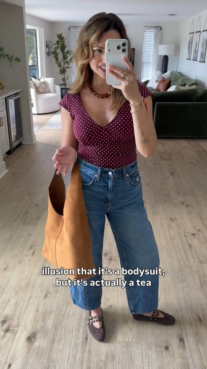 This top is giving me all of the Aritzia vibes! I love the burgundy and polka dots.

My favorite thing about this top is that it has removable cups, so if you don’t want to wear a bra, you don’t have to! Also easy to tuck in! Cutest little top to take you into the fall time!

#LTKootd #LTKgrwm #LTKSeasonal