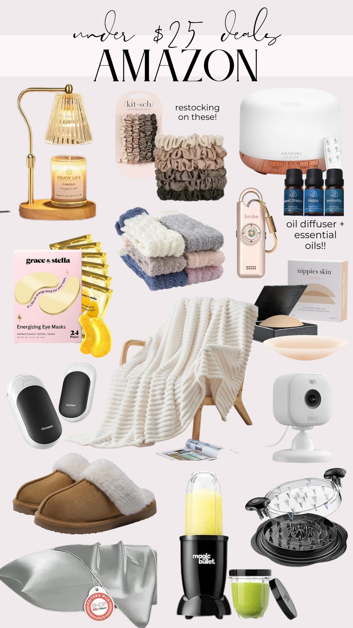 Black Friday Deals — Under $25 

candle heater, scrunchies, essential oil diffuser, eye patches, socks, nipple covers, throw blanket, UGG slippers, hand warmers, chicken shredder, magic bullet, safety alarm, security camera 

#LTKGiftGuide #LTKHoliday #LTKCyberWeek