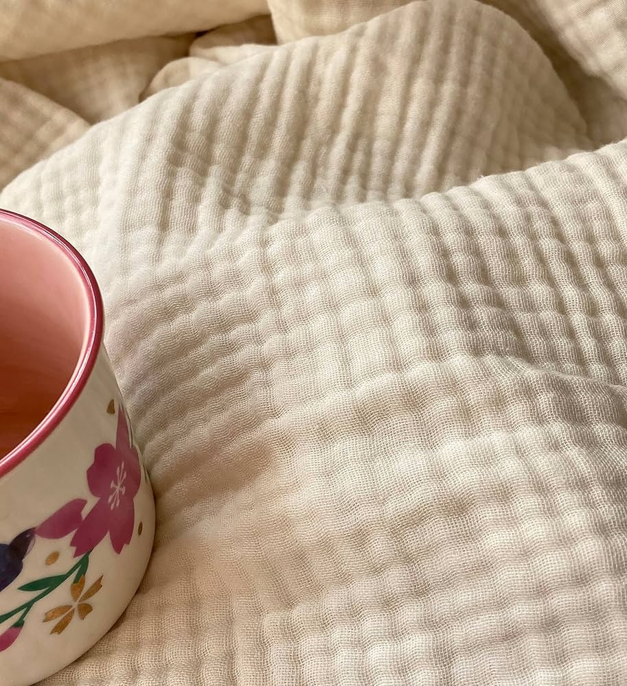 100% Organic Muslin Cotton Throw Blanket for Adult Kids Couch Bed, 4-Layer Pre-Washed Natural Pla... | Amazon (US)