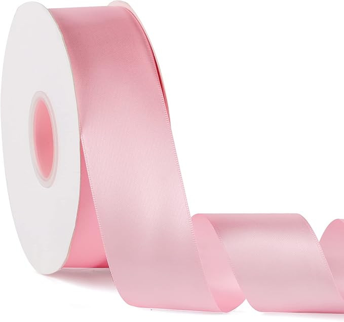Double Faced Solid Color Baby Pink Satin Ribbon 1-1/2" X 50 Yards Continuous, High Density Polyes... | Amazon (US)
