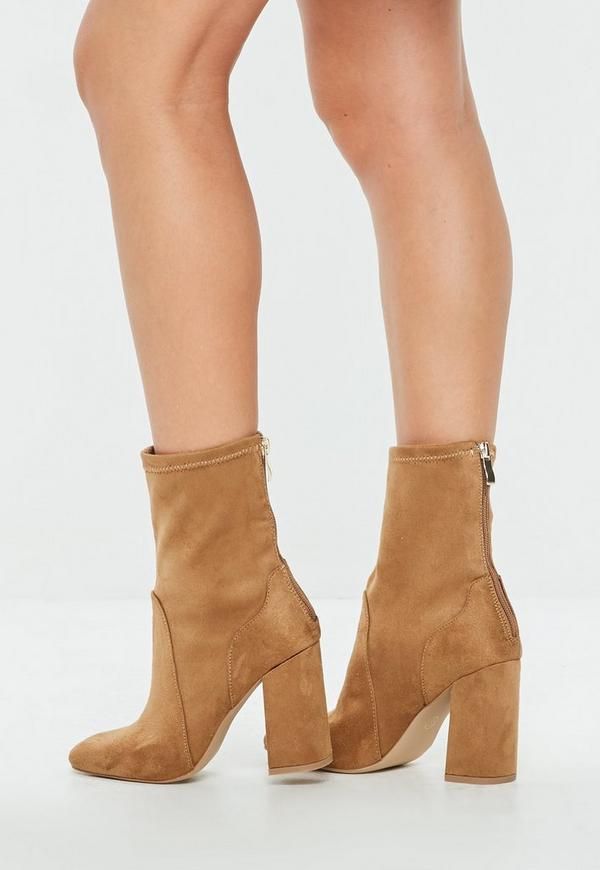 Brown Faux Leather Sock Boots | Missguided (US & CA)
