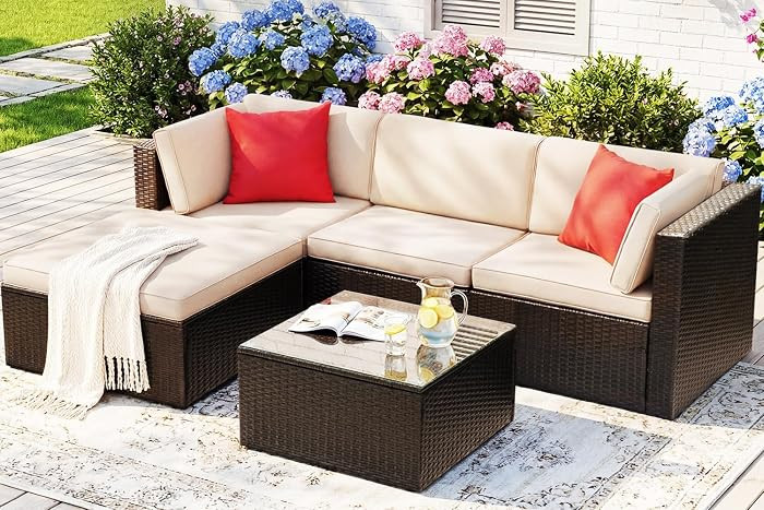 Devoko 5 Pieces Patio Furniture Sets All Weather Outdoor Sectional Patio Sofa Manual Weaving Wick... | Amazon (US)