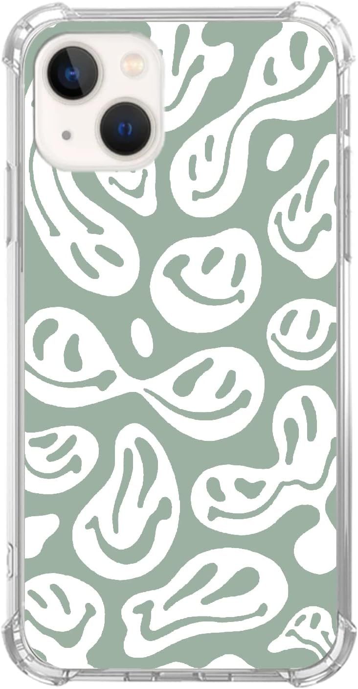 Amazon.com: Nsydnbly Aesthetic Sage Green Trippy Smiley Face Case Compatible with iPhone 13, Cute... | Amazon (US)