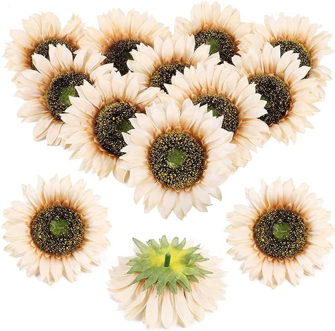 XHXSTORE 12Pcs Artificial Silk Sunflower Heads Fake Sun Flowers Arrangements Fake White Flowers H... | Amazon (US)
