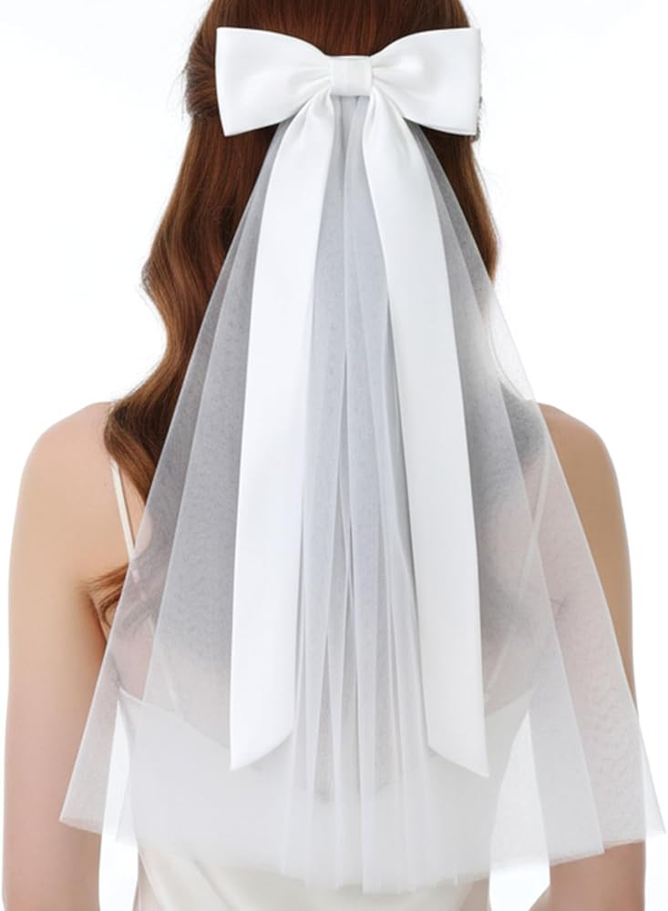Wedding Short Big Bow Veil with Clip, Ivory White Headband Bridal Veil for Bride Bachelorette Par... | Amazon (US)