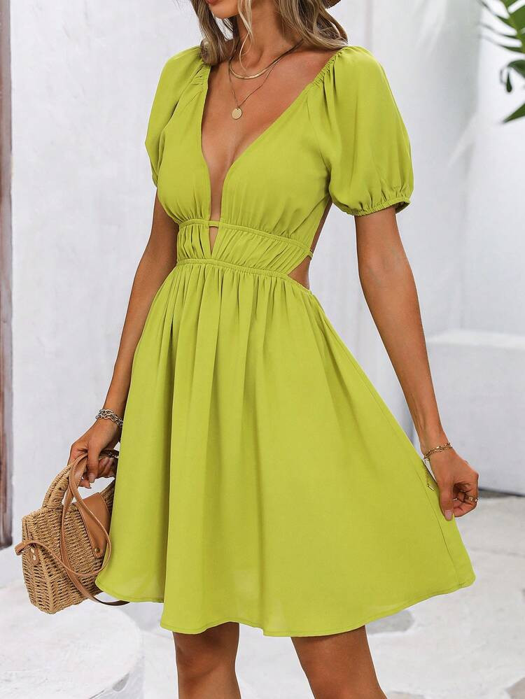 Plunging Neck Cut Out Front A-line Dress | SHEIN