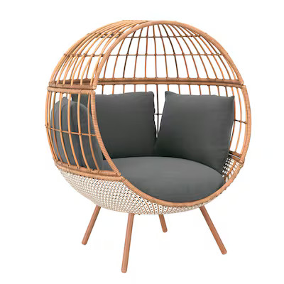 Origin 21 Brennfield Woven Teak Metal Frame Stationary Egg Chair(s) with Gray Cushioned Seat | Lowe's