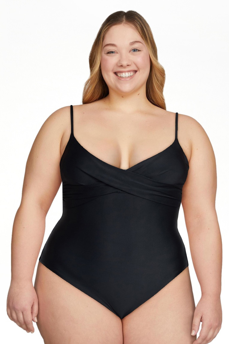 Time and Tru Women's and Women's Plus Size Ruched Front One Piece Swimsuit, Sizes XS-3X | Walmart (US)