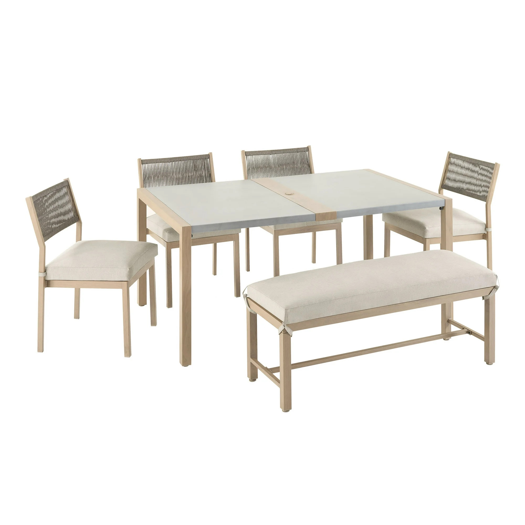 Better Homes & Gardens Tarren 6-Piece Steel Outdoor Dining Set with 4 Chairs, Bench, Table and Cu... | Walmart (US)