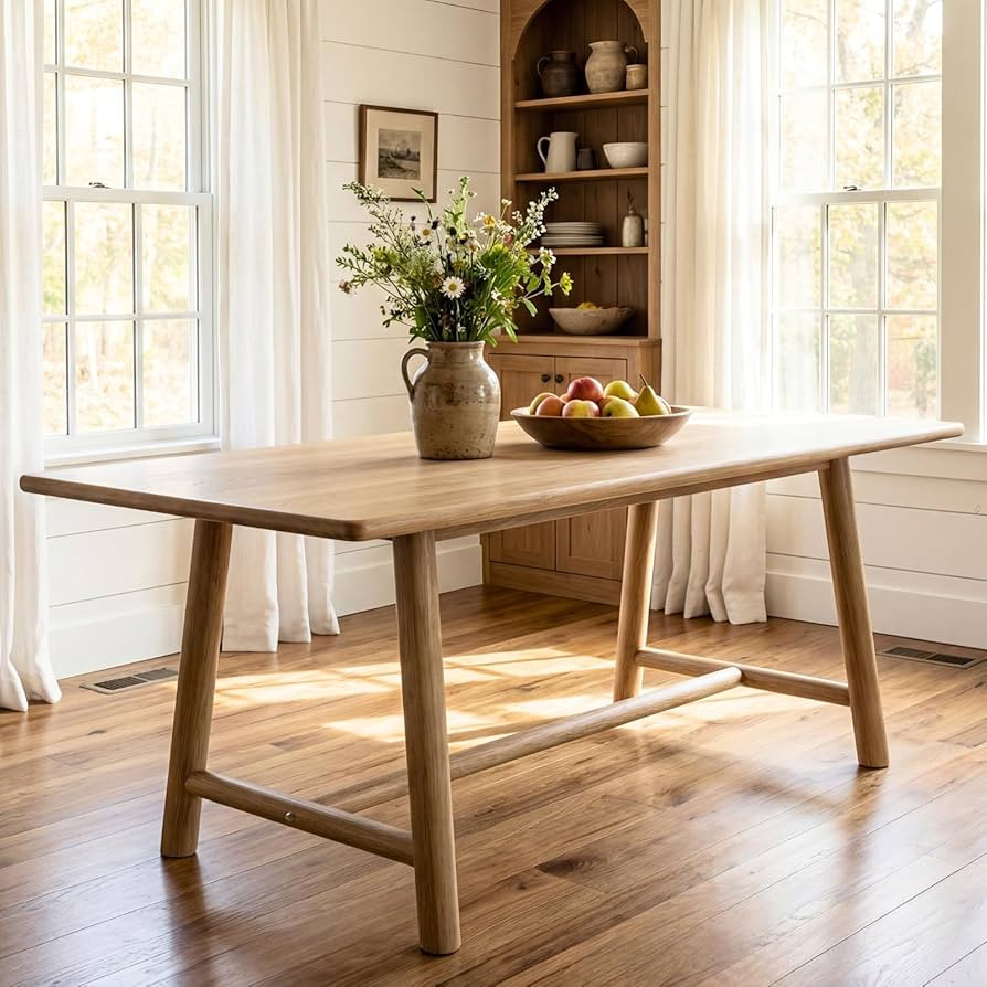 Natural Dining Table, 69" Wood Kitchen Table with Solid Wood Legs, Seats 46, Modern Farmhouse Din... | Amazon (US)