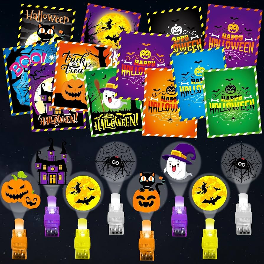 24 Packs Halloween Party LED Finger Lights with Cards for Kids Halloween Treats Cards Finger Ligh... | Amazon (US)