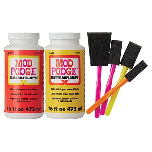 Mod Podge Complete Decoupage Kit-Two 16oz Bottles Waterbase Sealer/Glue (Matte Gloss Finish) with 4-pk Foam Brush Set, Clear | Amazon (US)