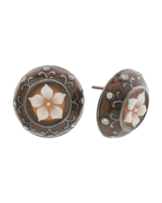 Made In Italy Sterling Silver Enamel Cameo Stud Earrings | TJ Maxx