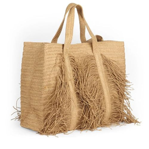 Woven Straw Tote Bag for Women, Fashion Summer Fringe Handbag with Tassel Large Beach Shoulder Bag Casual Purse (Brown) | Amazon (US)