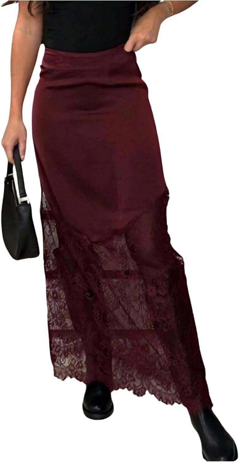 Floerns Women's High Waisted Lace Skirt Western Outfits | Amazon (US)