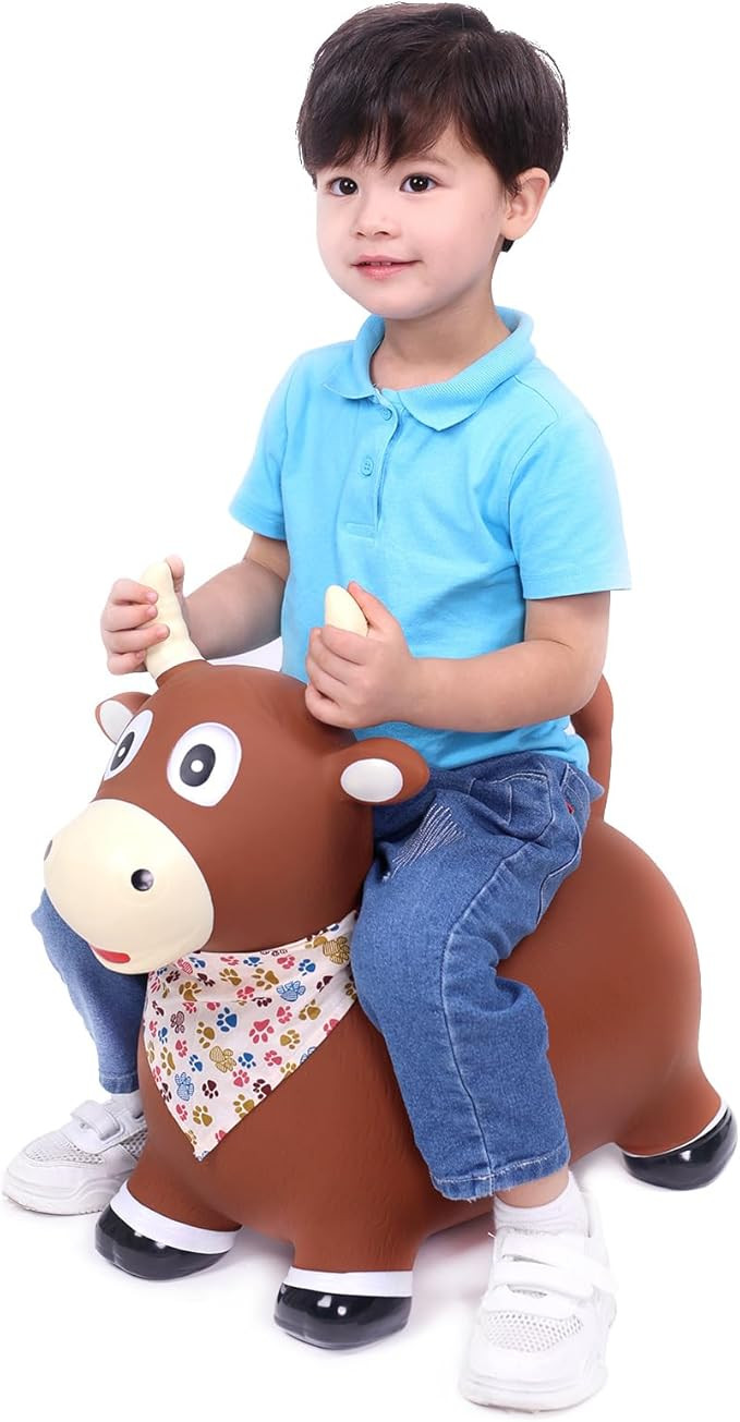 INPANY Bouncy Bull Farm Animal Hopping Toys for 1 2 Year Old Boy Gifts, Ride on Toddler Brown Cow... | Amazon (US)