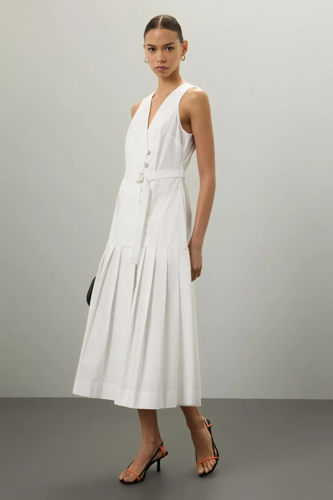 Sleeveless White Pleated Midi Dress | Rent the Runway