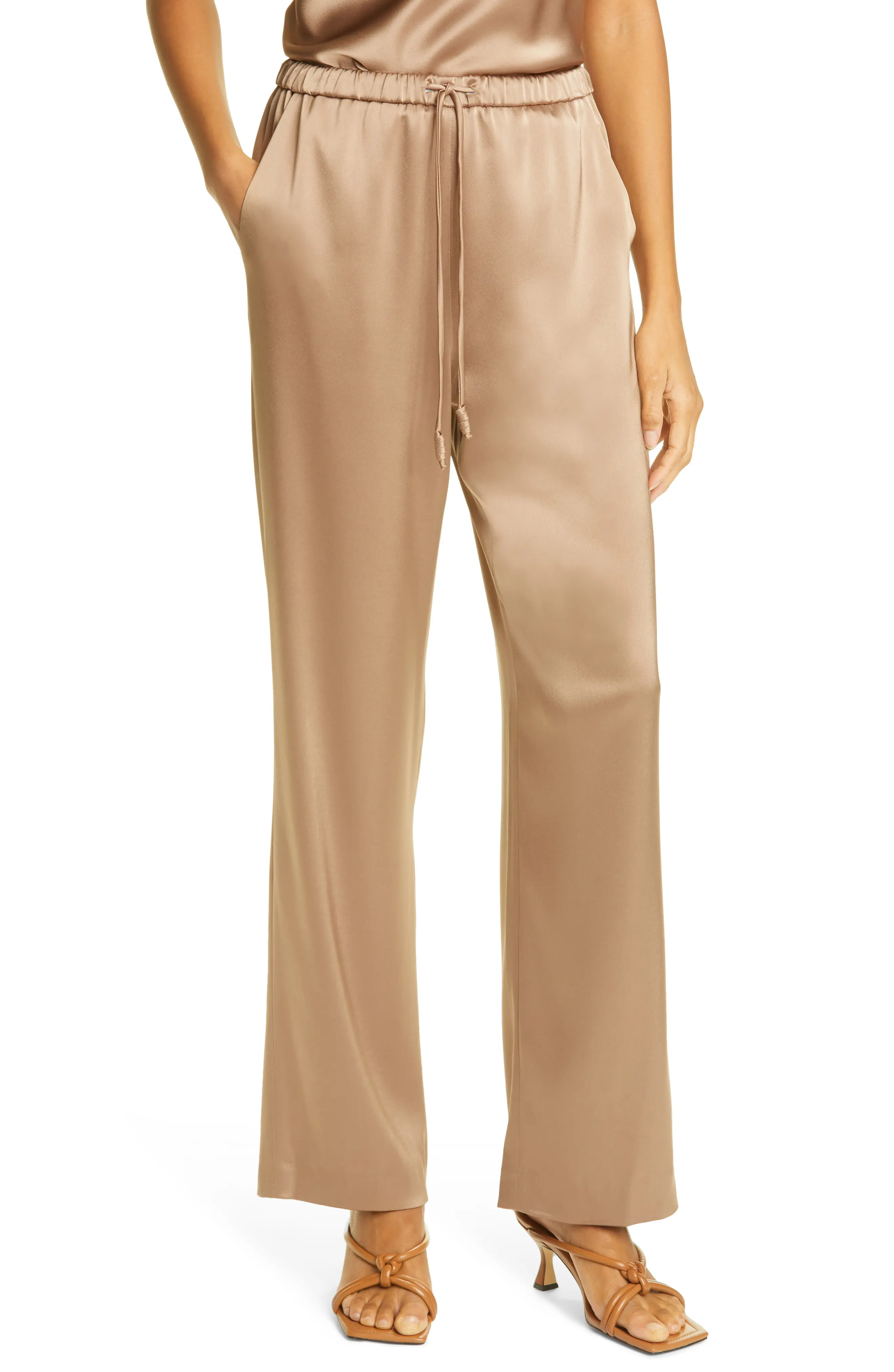 Women's Nanushka Tupsa Satin Drawstring Pants, Size Medium - Beige | Nordstrom