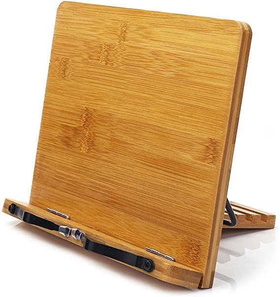 Bamboo Book Stand,wishacc Adjustable Book Holder Tray and Page Paper Clips-Cookbook Reading Desk ... | Amazon (US)