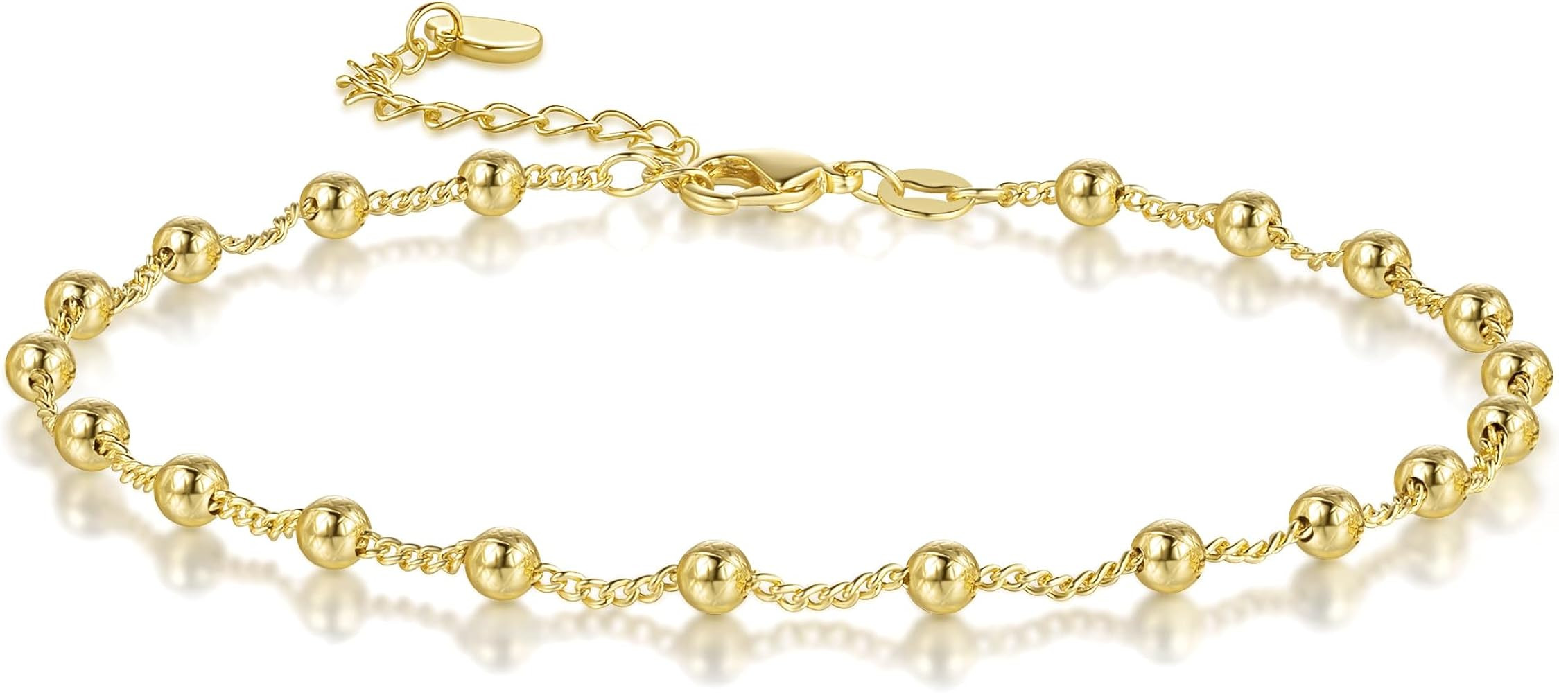 14K Gold Anklets for Women Gold Ankle Bracelets for Women Bead Ankle Bracelet for Womens Rhythmic... | Amazon (US)