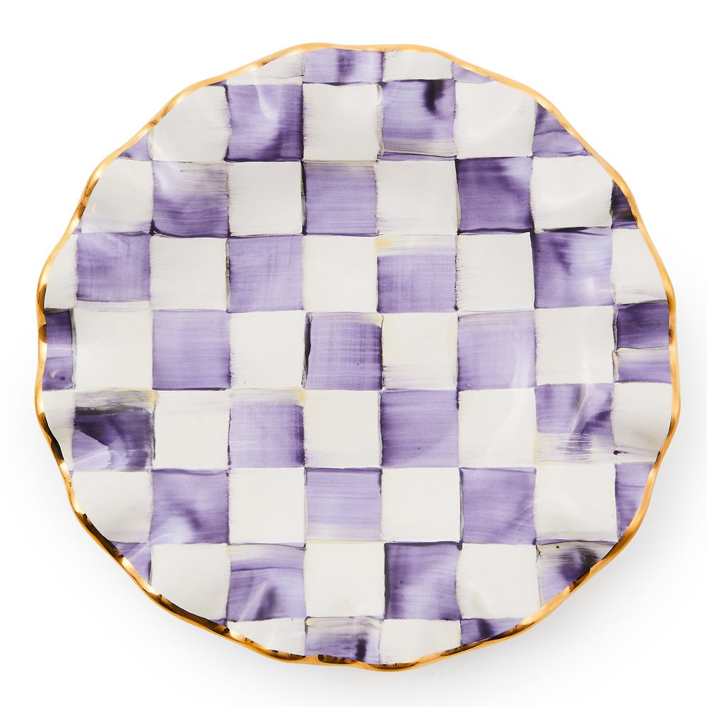 Violet Check Ceramic Fluted Dessert Plate | MacKenzie-Childs