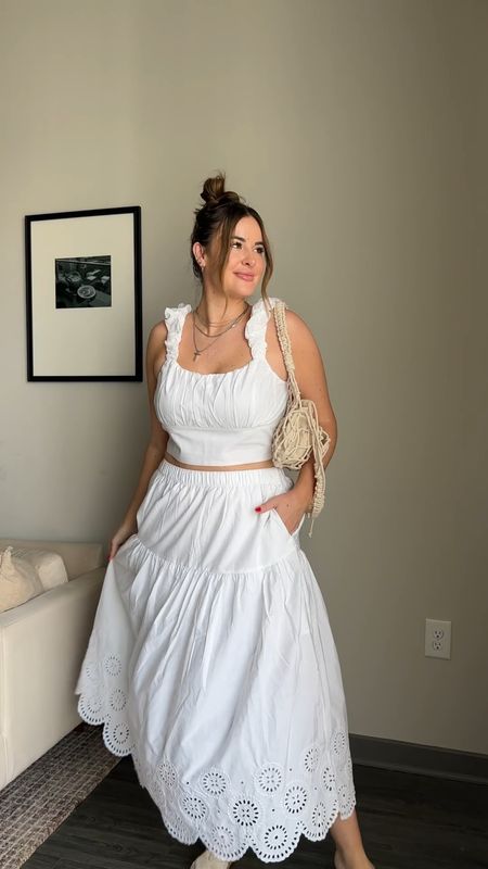 White maxi skirt set (mix match sizes) multiple skirt styles in white! Wearing large! (I would get a medium top if I wasn’t a DD - consider sizing down) 🤍☀️✨

#LTKwedding #LTKunder100 #LTKSeasonal