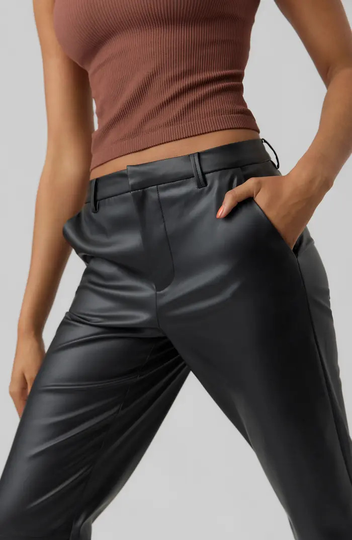 VERO MODA Olympia Mid Rise Straight Leg Faux Leather Pants | Nordstrom | Nordstrom