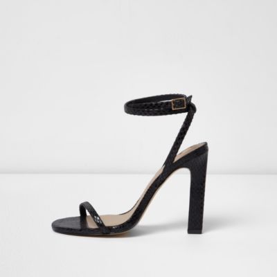 River Island Womens Black snake print barely there sandals | River Island (UK & IE)