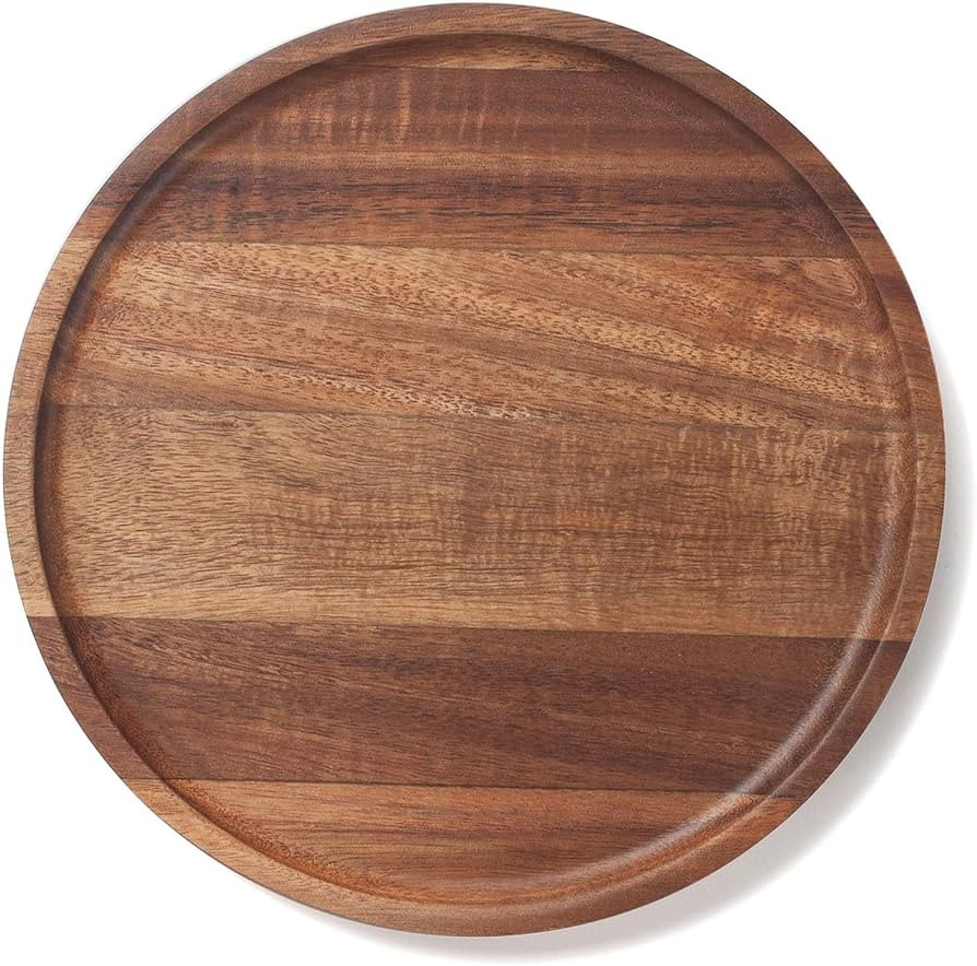 Round Wood Tray, Acacia Wooden Serving Tray, Decorative Tray for Coffee Table and Home Decor, Rou... | Amazon (US)