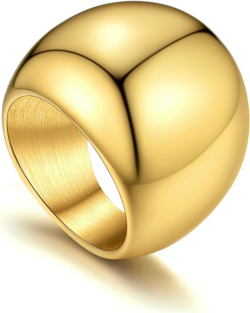 GOLDCHIC JEWELRY Chunky Dome Ring for Women, Stainless Steel Bold Stacking Croissant Statement Ri... | Amazon (US)
