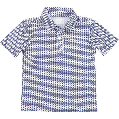 Navy And White Fish Print Performance Polo Shirt | Cecil and Lou