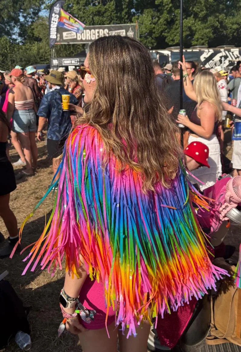 Rainbow & Neon Pink Tinsel Cape: Fringe layers festival pride birthdays parties stage parades | Etsy (US)