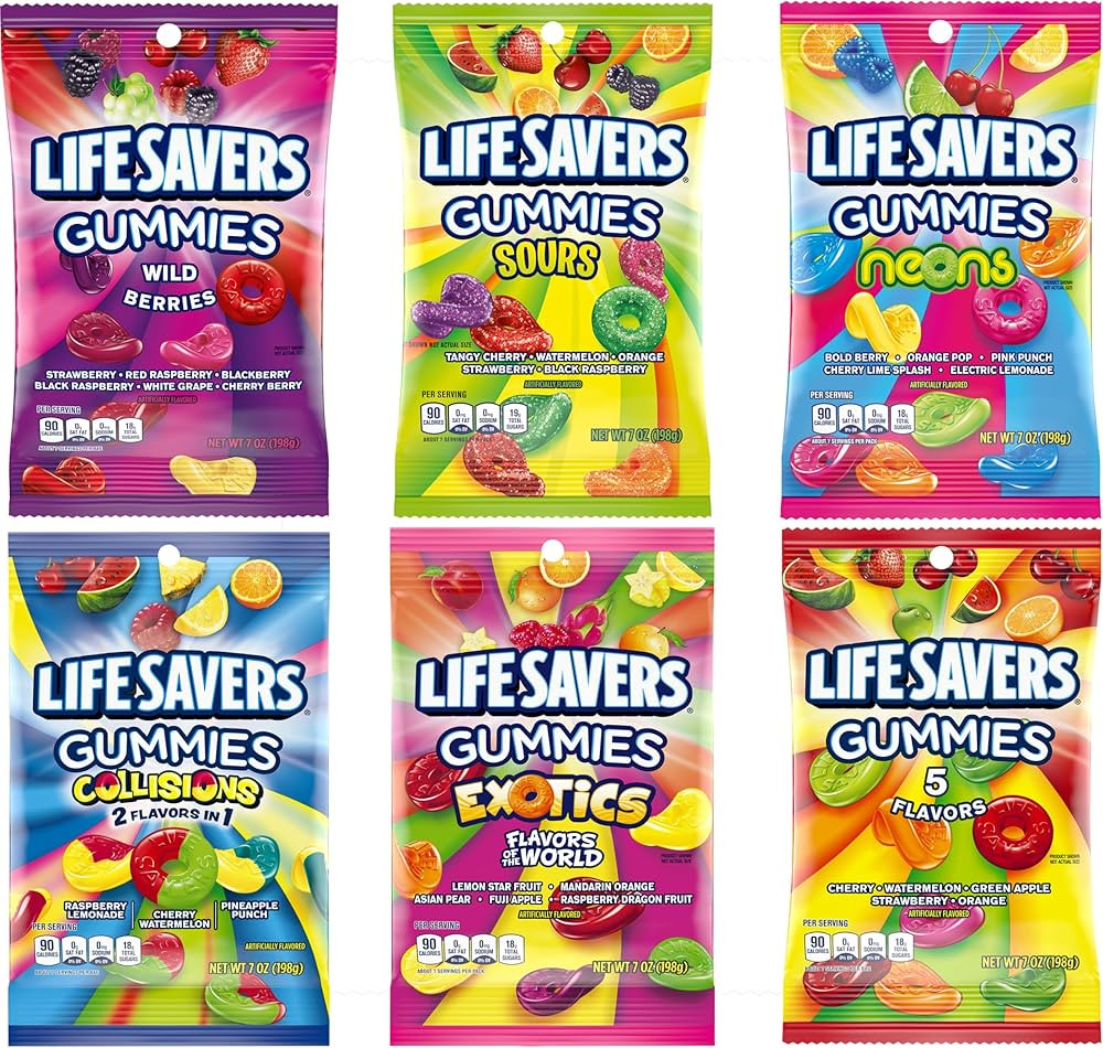 Lifesavers Variety Pack Gummies, 7oz Gummy Bag (6 Pack), Wild Berries, Exotics, Neons, Collisions... | Amazon (US)