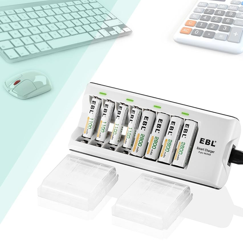 EBL Rechargeable Batteries with Charger, 1.2V NiMH AA Batteries 2800mAh 4Counts & AAA Batteries 1... | Amazon (US)