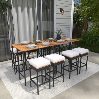 10-Piece Rectangle Foldable Metal Outdoor Patio Dining Set | Wayfair North America