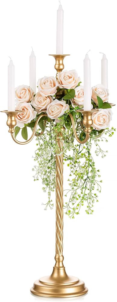 Sziqiqi 28In Floor Candelabra Tall Taper Candlestick for Candle and Floral Metal Candle Holders T... | Amazon (US)