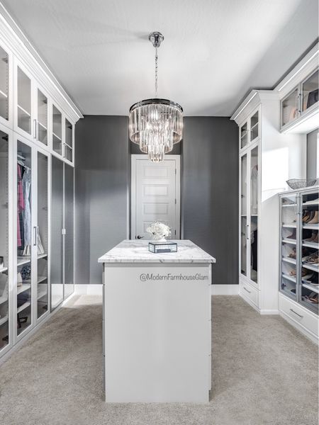 Master Closet lighting and grey paint color at ModernFarmhouseGlam. Details on my closet design on www.ModernFarmhouseGlam.com Crystal chandelier, glass chandelier, tiered Chandelier, Lighting fixture. Wayfair Pottery Barn Amazon Home Sherwin Williams Behr paint 


#LTKhome