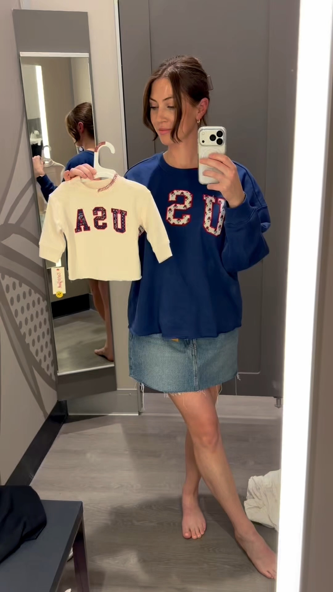 | mommy and me matching Fourth of July outfits | USA crew neck | American pullover | red white and blue outfits | mommy and mini clothes | jean skirt outfit |

#LTKmomlife #LTKKids #LTKSeasonal