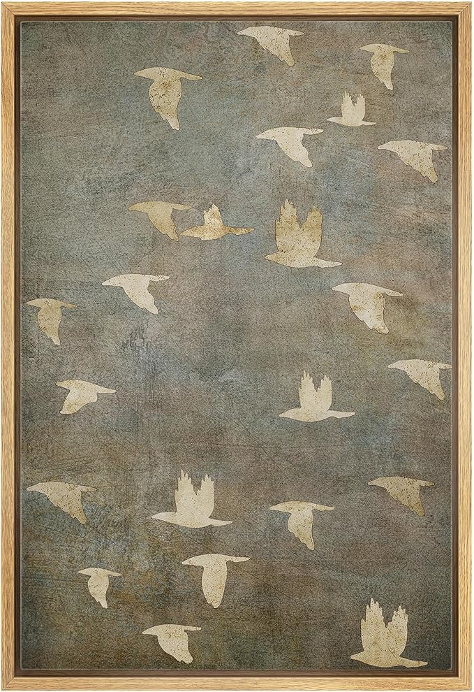 NWT Framed Canvas Print Wall Art Grunge Gold Flying Bird Collage Nature Wilderness Illustrations ... | Amazon (US)