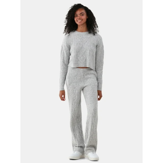 No Boundaries Mixed Stitch Sweater and Pants Set, 2-Piece, Women's | Walmart (US)